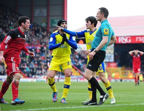Controversial Penalty and Heated Player Confrontation: Greg Cunningham of Bristol City Protests Npower Championship Clash with Sheffield Wednesday, 1st April 2013 (Joe Meredith / JMP)