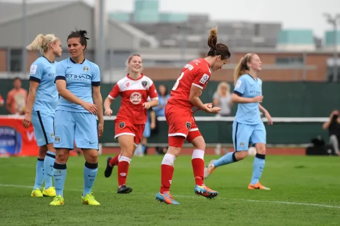 Framed Print : Corinne Yorston's Thrilling Goal: Bristol Academy Women's Victory over Manchester City