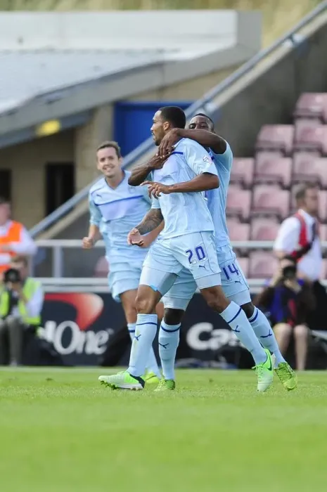 Framed Print : Coventry City's Callum Wilson Celebrates Goal Against Bristol City, Sixfields Stadium, Sky Bet League One - August 11, 2013 Framed Print : Coventry City's Callum Wilson Celebrates Goal Against Bristol City, Sixfields Stadium, Sky Bet League One - August 11, 2013