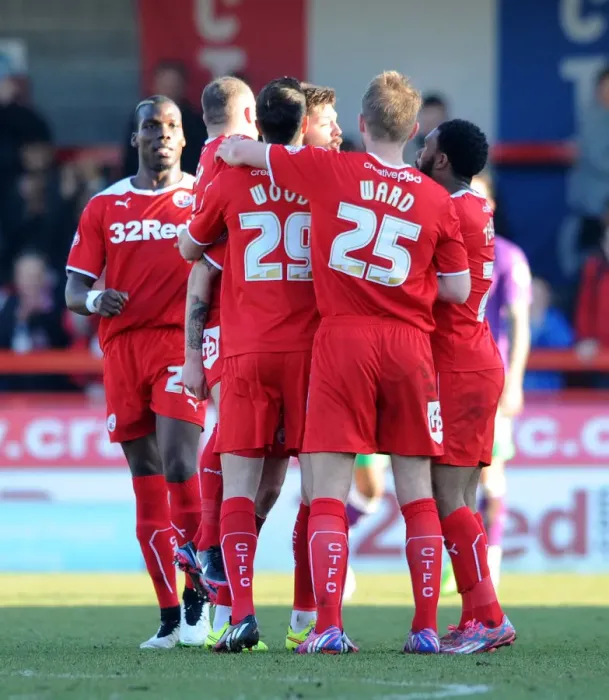 Framed Print : Crawley Town's Anthony Wordsworth Scores and Celebrates with Team Mates Against Bristol City, March 7, 2015 Framed Print : Crawley Town's Anthony Wordsworth Scores and Celebrates with Team Mates Against Bristol City, March 7, 2015