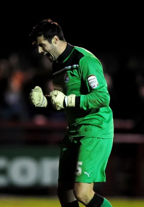 Framed Print : Crawley Town's Scott Shearer Celebrates FA Cup Upset Over Bristol City (07-01-2012)