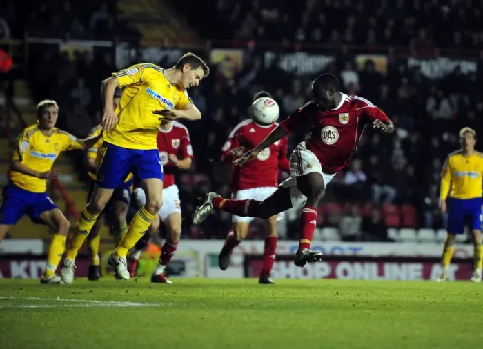 Framed Print : Damion Stewart's Close Header: Bristol City vs. Derby County Championship Clash at Ashton Gate Stadium (11 / 12 / 2010) Framed Print : Damion Stewart's Close Header: Bristol City vs. Derby County Championship Clash at Ashton Gate Stadium (11 / 12 / 2010)