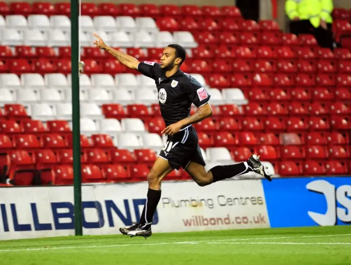 Framed Print : Danny Haynes celebrates after equalising