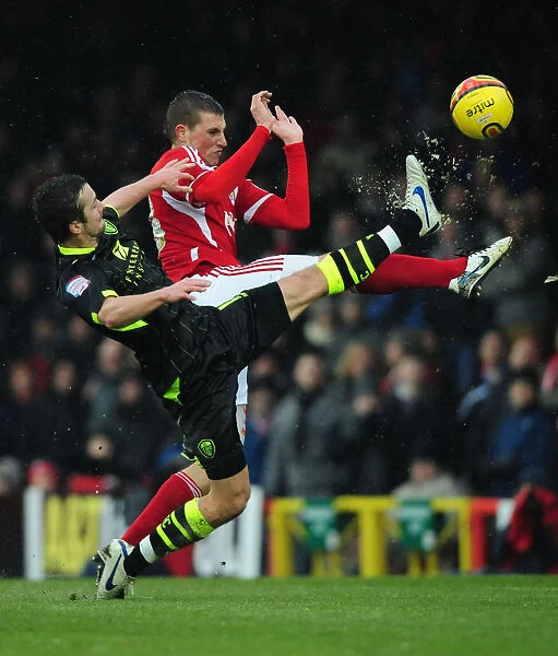 Danny Pugh Outmuscles Chris Wood: Leeds United's Pivotal Moment in Championship Clash vs. Bristol City (February 2011)