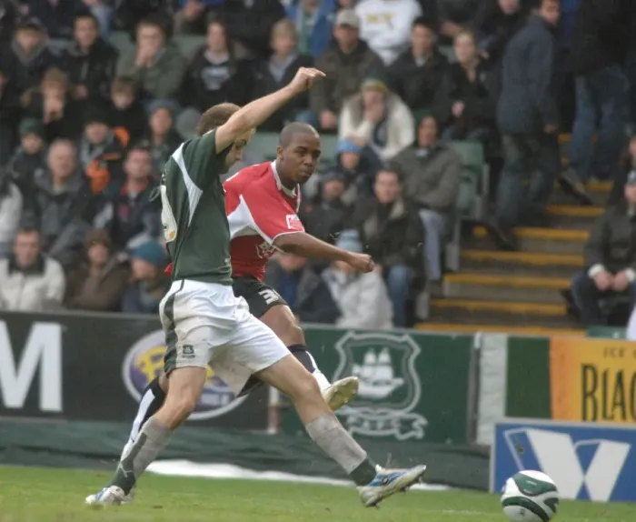Framed Print : Darren Byfield in Action: Plymouth vs. Bristol City - Intense Rivalry on the Football Field Framed Print : Darren Byfield in Action: Plymouth vs. Bristol City - Intense Rivalry on the Football Field