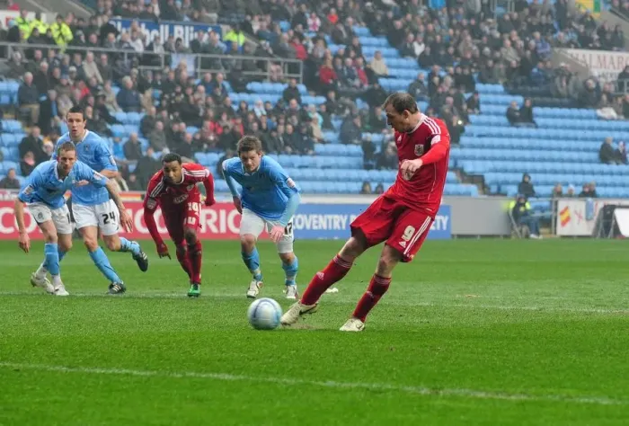 Framed Print : David Clarkson Scores Penalty: Bristol City's 3-0 Lead Over Coventry City, Championship Match, 05 / 03 / 2011 Framed Print : David Clarkson Scores Penalty: Bristol City's 3-0 Lead Over Coventry City, Championship Match, 05 / 03 / 2011