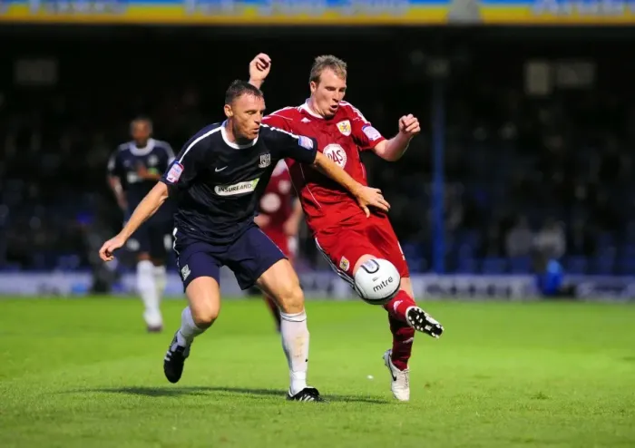 Framed Print : David Clarkson vs Graham Coughlan: Battle for the Carling Cup Ball at Roots Hall Stadium (Southend United vs Bristol City, 10 / 08 / 2010)