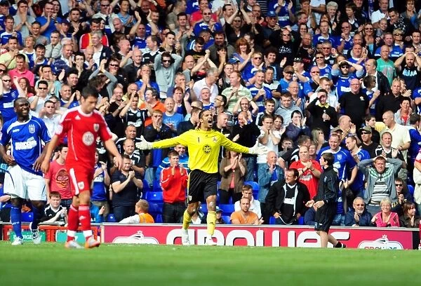 David James Frustration: Ipswich Fans Celebrate Goal Against Bristol City, Championship 2010