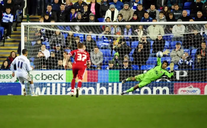 Framed Print : David James Saves Penalty from Jobi McAnuff: Championship Clash between Reading and Bristol City (28 / 01 / 2012)