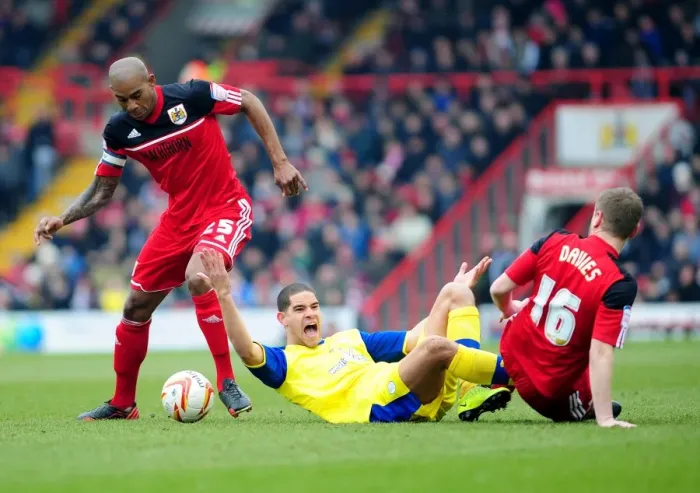 Framed Print : Davies vs Lines: Intense Moment in Bristol City vs Sheffield Wednesday Match Framed Print : Davies vs Lines: Intense Moment in Bristol City vs Sheffield Wednesday Match