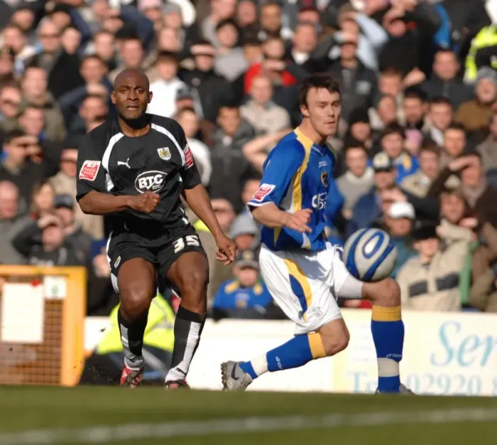 Framed Print : Dele Adebola in Action: Cardiff City vs. Bristol City Framed Print : Dele Adebola in Action: Cardiff City vs. Bristol City