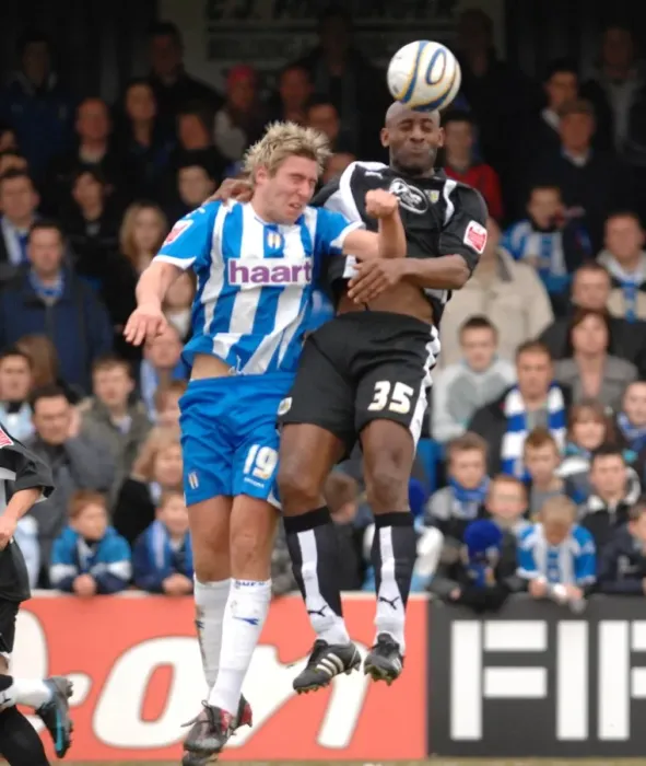 Framed Print : Dele Adebola in Action: Colchester United vs. Bristol City Framed Print : Dele Adebola in Action: Colchester United vs. Bristol City