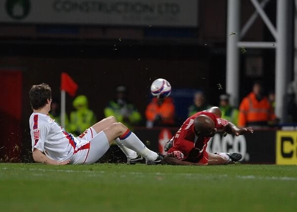 Dele Adebola is brought down in the box by Paddy McCarthy