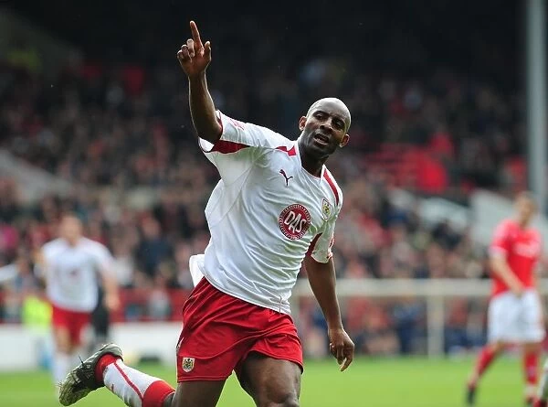 Dele Adebola Celebrates scoring for Bristol