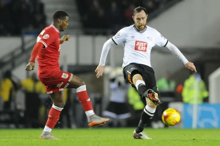 Framed Print : Derby County vs. Bristol City: Kieran Agard Shuts Down Richard Keogh Framed Print : Derby County vs. Bristol City: Kieran Agard Shuts Down Richard Keogh