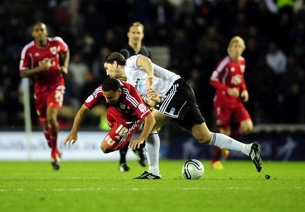 Derby County vs. Bristol City: Nicky Maynard Foul by Shaun Barker - Championship Football Match, December 10, 2011