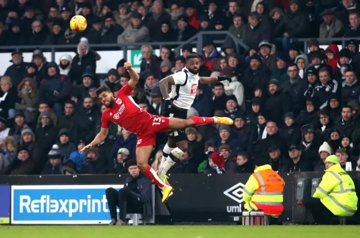 Framed Print : Derby vs. Bristol City: Intense Aerial Battle Between Darren Bent and Scott Golbourne