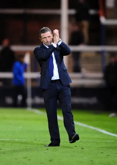 Framed Print : Derek McInnes Appreciates Bristol City Fans at Peterborough United Framed Print : Derek McInnes Appreciates Bristol City Fans at Peterborough United