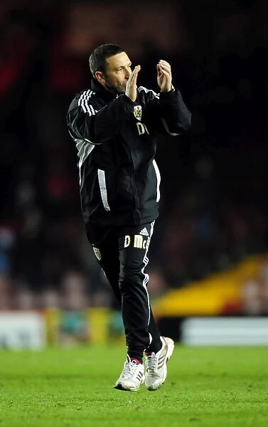 Derek McInnes Celebrates Bristol City's Victory Over Leicester City, 06-03-12