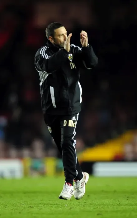 Framed Print : Derek McInnes Celebrates Bristol City's Victory Over Leicester City, 06-03-12