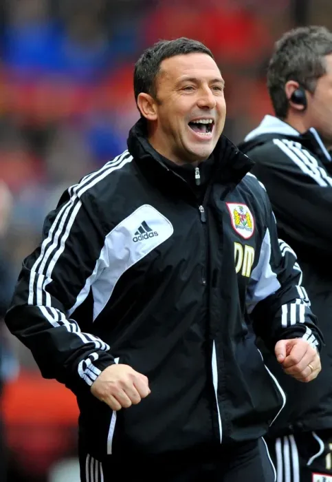 Framed Print : Derek McInnes Celebrates Bristol City's Victory over Peterborough United, December 2012