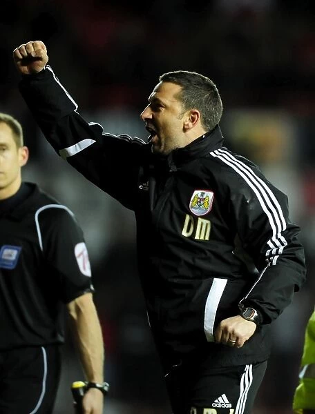 Derek McInnes Celebrates Bristol City's Win Against Leicester City, March 2012