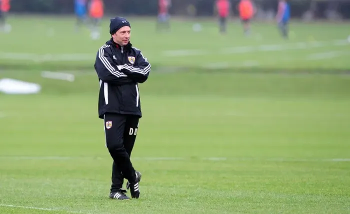 Framed Print : Derek McInnes: Focused on Training at Memorial Stadium - Bristol City Football Club (January 10, 2012)