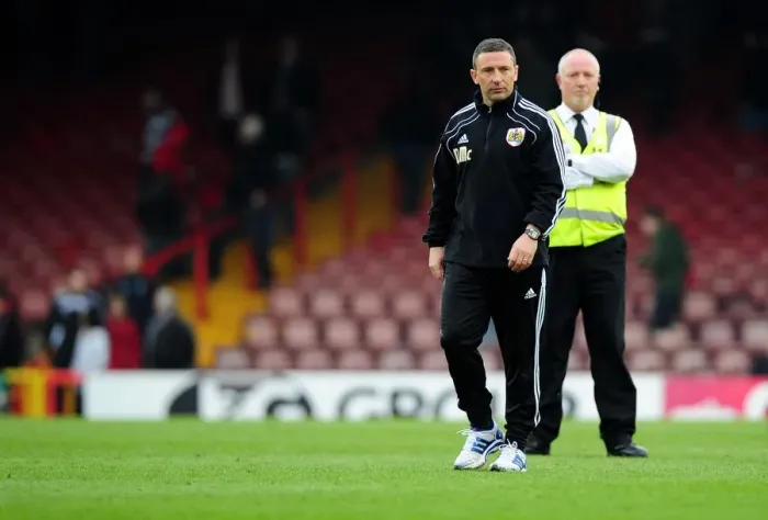 Framed Print : Derek McInnes Leads Bristol City Against Derby County at Ashton Gate Stadium, March 2012 (Football Match)