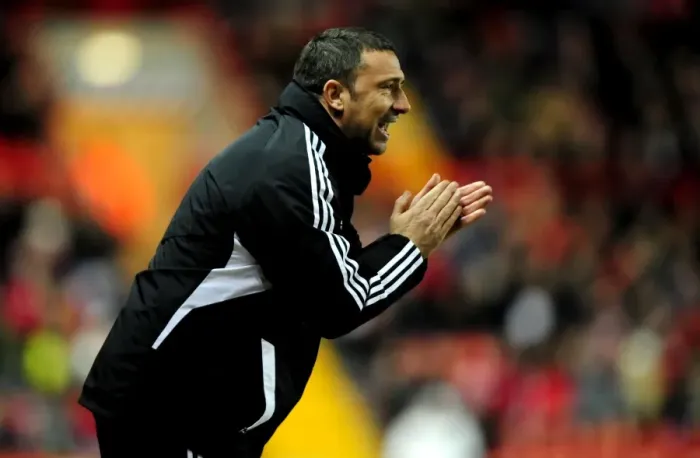 Framed Print : Derek McInnes Leads Bristol City Against Leicester City at Ashton Gate Stadium, 2012