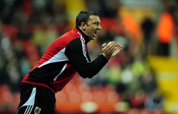 Framed Print : Derek McInnes Leads Bristol City Against Watford at Ashton Gate Stadium, 2012