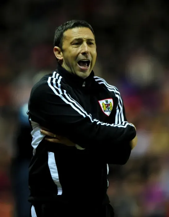 Framed Print : Derek McInnes Leads Bristol City Against West Ham United at Ashton Gate Stadium, 2012