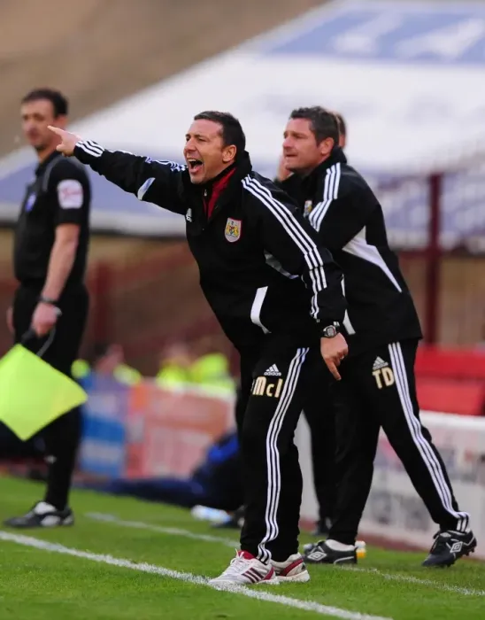 Framed Print : Derek McInnes Motivates Bristol City at Barnsley Championship Game, 2011