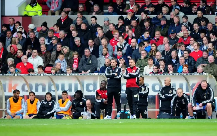 Framed Print : Derek McInnes and Tony Docherty of Bristol City Watch Nottingham Forest Match, April 2012 Framed Print : Derek McInnes and Tony Docherty of Bristol City Watch Nottingham Forest Match, April 2012