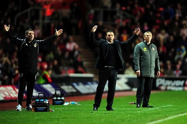 Derek McInnes and Tony Docherty Protest Refereeing Decision during Southampton vs. Bristol City Championship Match, 30 / 12 / 2011