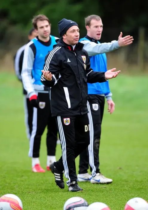 Framed Print : Derek McInnes Training at Memorial Stadium, January 2012 - Bristol City Manager Prepares for Upcoming Matches
