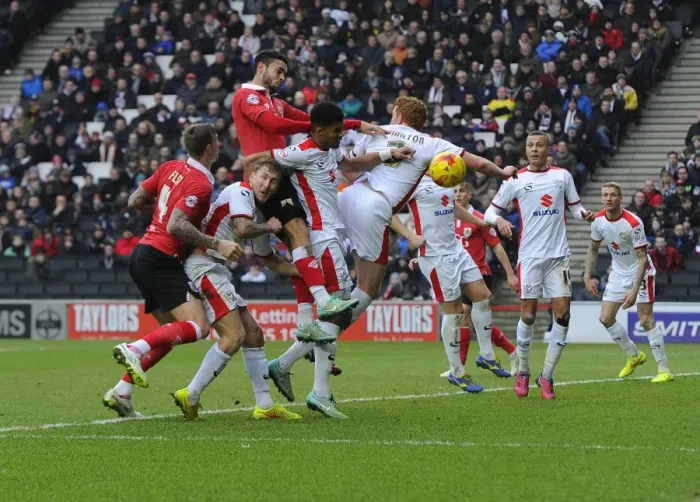 Framed Print : Derrick Williams Charges Towards Goal: Milton Keynes Derby, MK Dons vs. Bristol City, Sky Bet League One