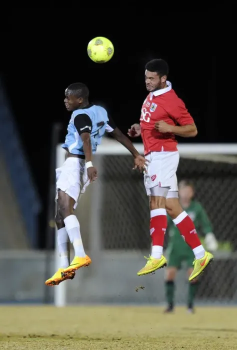 Framed Print : Derrick Williams Wins Header: Botswana vs. Bristol City, 2014