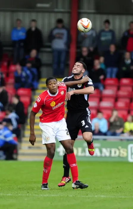 Framed Print : Derrick Williams Wins a Header: Crewe vs. Bristol City, Sky Bet League One (19-10-2013)