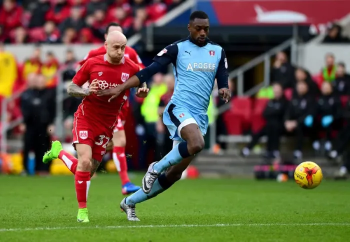 Framed Print : Determined Clash: David Cotterill vs Semi Ajayi for Possession - Bristol City vs Rotherham United Framed Print : Determined Clash: David Cotterill vs Semi Ajayi for Possession - Bristol City vs Rotherham United