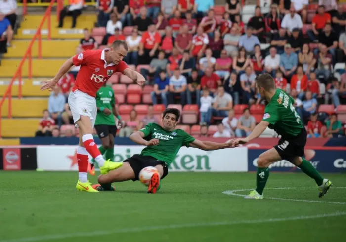Framed Print : Determined Moment: Wilbraham's Decisive Shot for Bristol City Against Scunthorpe United, September 6, 2014 Framed Print : Determined Moment: Wilbraham's Decisive Shot for Bristol City Against Scunthorpe United, September 6, 2014