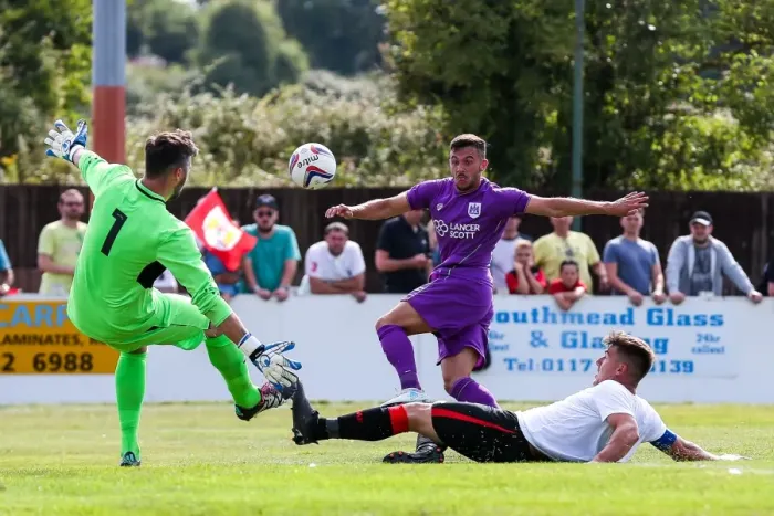 Framed Print : Diego De Girolamo Shooting for Bristol City against Bristol Manor Farm - Pre-season Friendly, July 2017