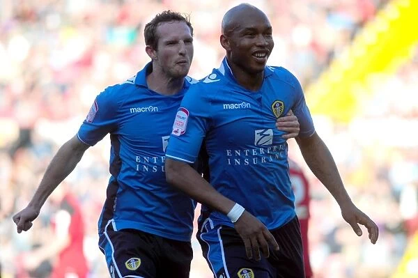 Diouf and White Celebrate Leeds United's Goal Against Bristol City (September 2012)