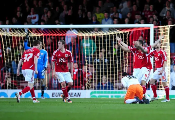 Framed Print : Disbelief: Free Kick Surprise at Ashton Gate (Bristol City vs. Blackpool)