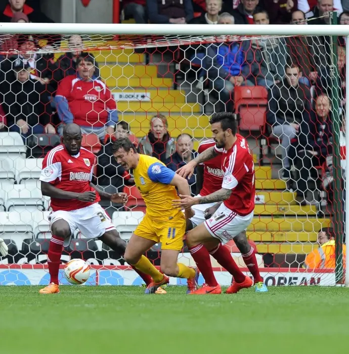 Framed Print : Disputed Tackle: Marlon Pack vs. Lee Holmes, Bristol City vs. Preston North End, Sky Bet League One, 2014 Framed Print : Disputed Tackle: Marlon Pack vs. Lee Holmes, Bristol City vs. Preston North End, Sky Bet League One, 2014
