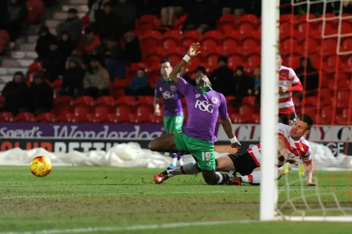 Framed Print : Doncaster Rovers Andrew Butler Fouls Kieran Agard, Penalty Conceded vs. Bristol City (February 24, 2015) Framed Print : Doncaster Rovers Andrew Butler Fouls Kieran Agard, Penalty Conceded vs. Bristol City (February 24, 2015)