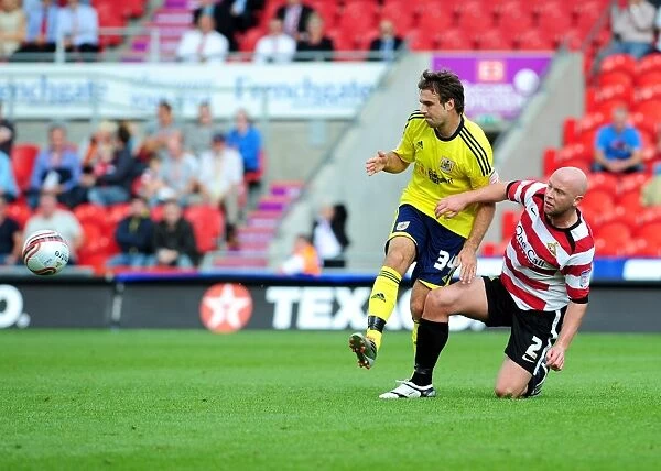 Doncaster's O'Connor Tackles Pitman in League Cup Clash between Doncaster Rovers and Bristol City - 27 / 08 / 2011
