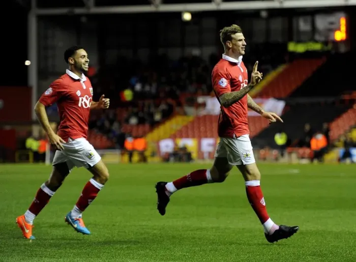 Framed Print : Double Trouble: Unstoppable Celebration of Aden Flint and Derrick Williams Brace, Bristol City vs. Bradford City (2014) Framed Print : Double Trouble: Unstoppable Celebration of Aden Flint and Derrick Williams Brace, Bristol City vs. Bradford City (2014)