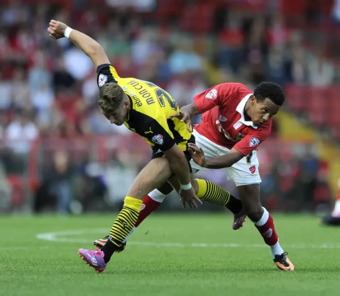 Framed Print : Dramatic Collision: Korey Smith vs George Moncur in Sky Bet League One Clash