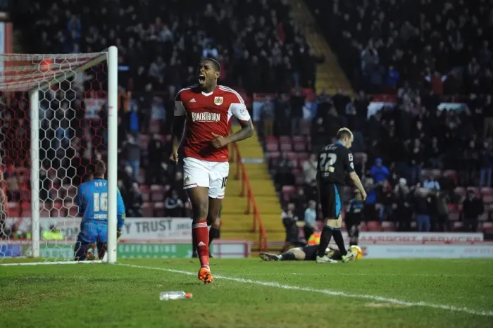 Framed Print : Dramatic Last-Minute Victory: Jay Emmanuel-Thomas Scores for Bristol City against Stevenage in Sky Bet League One Framed Print : Dramatic Last-Minute Victory: Jay Emmanuel-Thomas Scores for Bristol City against Stevenage in Sky Bet League One
