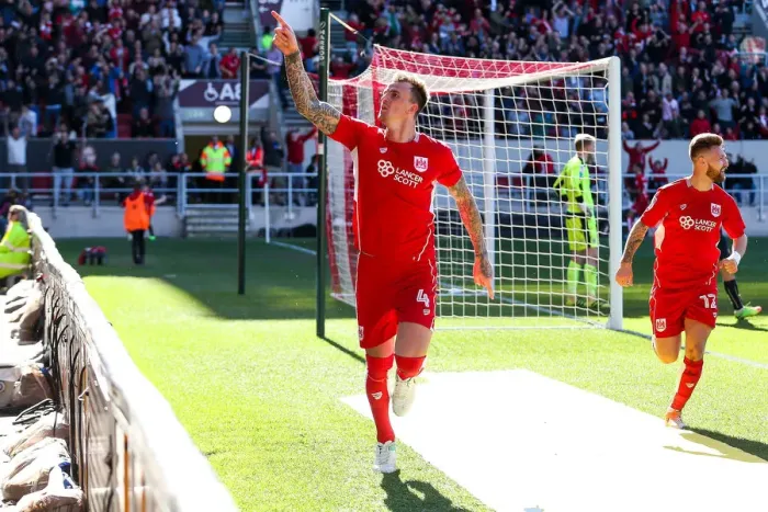 Framed Print : Dramatic Moment: Aden Flint's Game-Winning Goal for Bristol City vs Barnsley